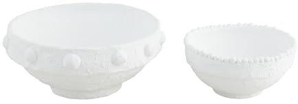 Mud Pie Dotted Paper Mache Bowl Set, small 4 x 9 dia | large 5 1/2 x 12 dia, WHITE