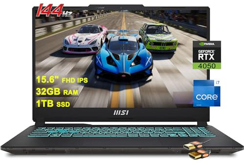 MSI Cyborg 15 Gaming Laptop 15.6 FHD IPS 144Hz Intel 10-core i7-13620H (Beats i9-12900H) 32GB RAM 1TB SSD GeForce RTX 4050 6GB Graphic Backlit USB-C Win11 Black + HDMI Cable