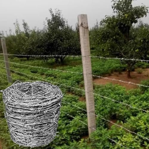 CINVSERW Barbed Wire Roll, Barbed Wire Galvanized Steel, 4 Point Razor Barbed Wire Fence Strong 1.8mm Thick Wire Ideal for Security Fencing, Livestock Home and Garden Fences (300M)