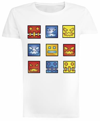 Geometrie Dash Symbol Gesicht Weißes Damen-T-Shirt Mit Kurzen Ärmeln