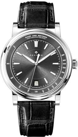 LOBINNI Herren-Armbanduhr, wasserdicht, mechanisch, automatisch, modisch, luxuriös, Edelstahl/Lederband