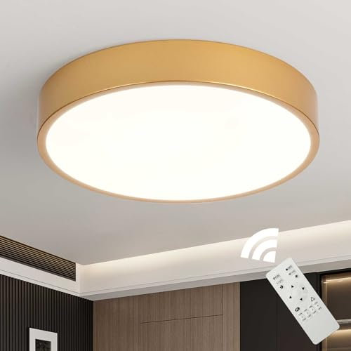 Schindora Gold LED Deckenleuchte,Ø50cm Metall 39W Küche Deckenlampe LED Mit Kontrolle Dimmbar LED Lampe Runden Wohnzimmerlampe Für Büro Schlafzimmer