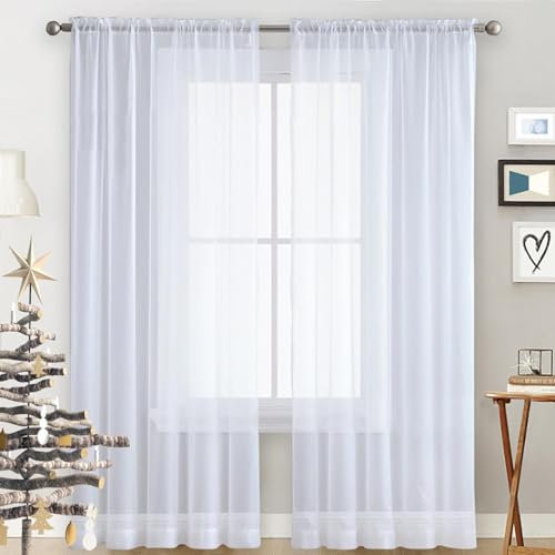 GAIFNAG Blanc Voilage à Oeillet Rideau Semi 160 x 240 cm Isolation Lumiere Anti UV Decoration Rideaux Occultant Court Isolant Thermique pour Porte Fenetre Dressing Salon, Blanc