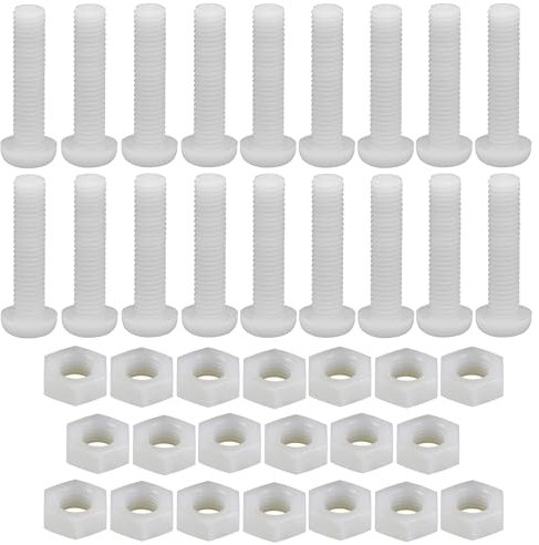 Set di 20 bulloni esagonali in nylon, M8 x 50 mm, rotondi, con testa cilindrica a croce isolata, viti in nylon bianco, per mobili, macchine, fai da te