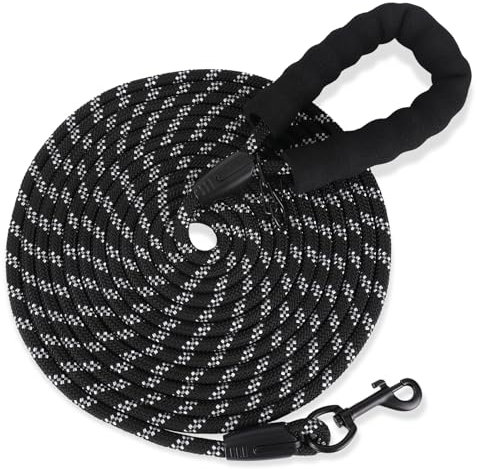 Schleppleine für Hunde, 3M 5M 10M 20M Lange schleppleine mit 2 Wirbelhaken, Trainingsleine für Kleine Mittlere und Große Hunde (Schwarz, 10M x 9mm)