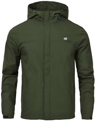Huayuzh Jacke Herren Softshelljacke Wasserdichte Atmungsaktiv Winddichte Regenjacke Leichte mit Kapuze Laufen Wandern Military Green 2XL