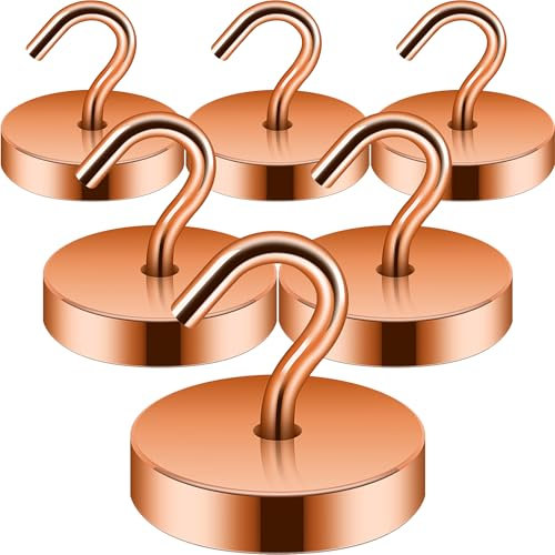 Neosmuk Magnetic Hooks, Cruise Ship Essentials, 100lb+ Heavy Duty Magnetic Hooks for Cruise Cabins, Refrigerator, Grill, Hanging, and Travel | Extra Strong Must-Haves Magnet Hook,Bronze,Pack of 6