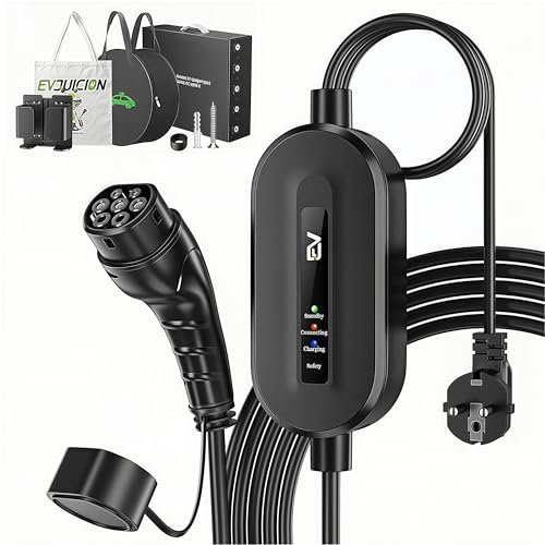 EVJUICION Chargeur Voiture Electrique, [16A, 3.68kW, 8M] Cable Recharge Voiture Electrique avec Support Mural, IP67/IP65 Portabilité Chargeur Type 2 avec Voyant LED et Sac, Compatible EV/PHEV