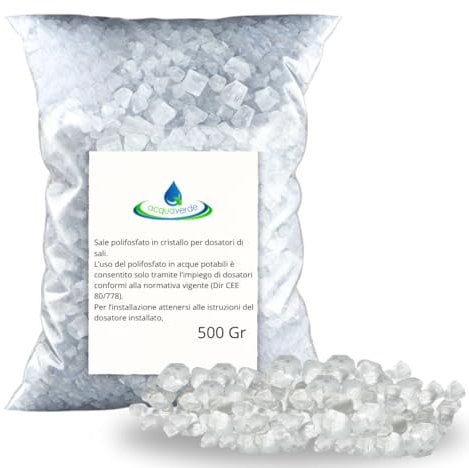 acquaverde | Sale Polifosfato in Cristalli 500 gr, Ideale per Filtri Anticalcare, Dosatori di Sali, Ricarica Efficace per Lavastoviglie – Alta qualità e Lunga Durata