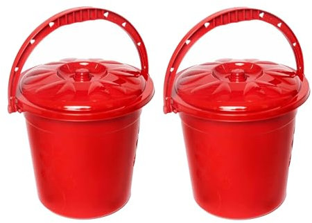 Best House | Plastic Bucket with Lid Handle | Small | 5 Litres | RED | 2 Pcs | Household Bucket | Storage Buckets Bin Container, Multipurpose Use for Home, Garden and Workshops (Pack of 2)