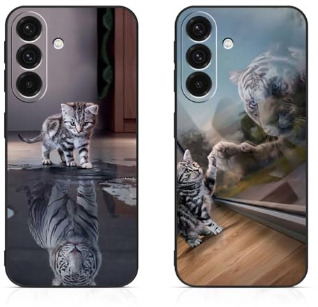 DiaryTown 2 Stück Samsung Galaxy A26 5G Hülle Tier Muster Motiv Handyhülle Weich TPU Silikon Schwarz Case Kratzfest Stoßfeste Schutzhülle Ultra Dünn Cover für Galaxy A26 5G - Katze & Tiger