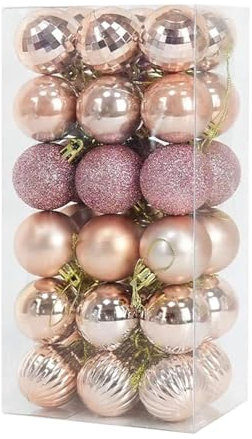 Qianly 36 X Kleine Anhänger für Den Weihnachtsbaum, Christbaumkugeln Und Weihnachtsschmuck, Roségold