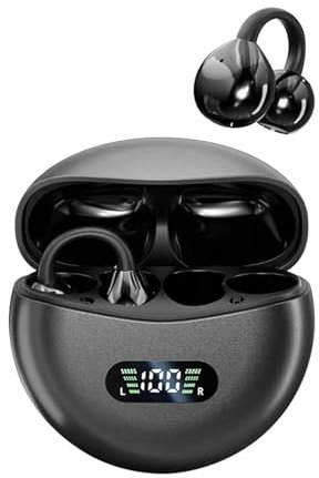 Open on Ear Kopfhörer Bluetooth 5.4 mit Bügel Air Bone Conduction Wireless Headphones Luftleitung Knochenschall Kopfhörer Sport mit Ohrclip Schnurlos Ohrhörer Bluetooth Earbuds für Laufen Radfahren