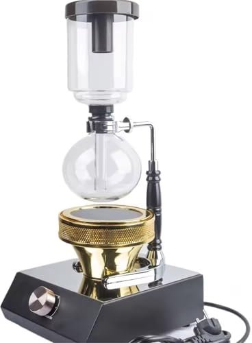 SUCRFXJ Electric Vacuum Coffee Maker, Coffee Brewer Pot with Halogen Lamp Heater, Filter Coffee Machines, Vacuum Glass Siphon Pot with Adjustment Temperature, for Office, Kitchen, Home(Brown)