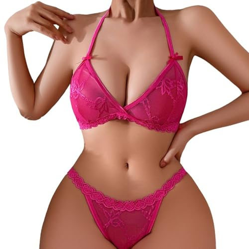 NLAND Ensemble de Lingerie Sexy pour 2 pièces Femme Soutien-Gorge sous-vêtements en String en Dentelle Transparente Babydoll Bretelles Réglables Lingerie Femmes de Nuit