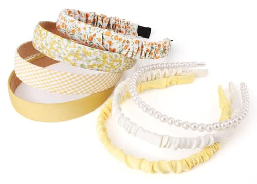 Guyode 7 Pièces Serre Tete Femme Différents Styles Bandeaux Mode pour Femmes Fait à la Main Serre Tete Conception élastique pour Lavage du Visage Yoga Mariage Halloween COS Princesse Danse (Jaune)