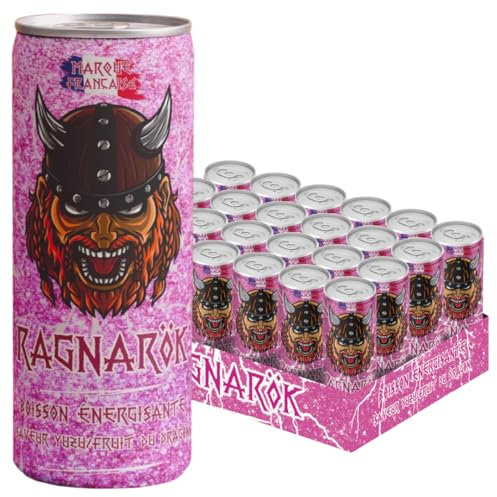 Ragnarök Energy Drink - 4 saveurs - Boisson énergisante - 250 ml - Marque Française - Pack de 24 Canettes - Conservation 18 Mois (Pack de 24, Yuzu/Fruit du Dragon)