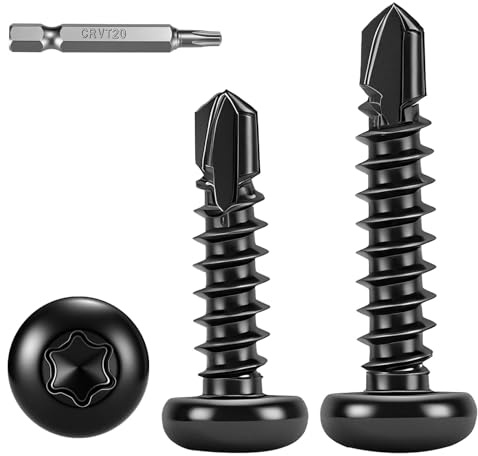 FandWay 100 Pièces Torx Vis Autoforeuse Metal Noir,M4.2x38mm Vis à Tôle Autotaraudeses et Autoperceuse Autoperforante Inox 410 Torx Tête Bombée Ronde pour Aluminium Bois Tôle Plastique.Avec 1 TX20.