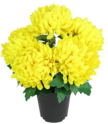Fleur artificielle chrysanthème en pot - Plante de balcon - Plante de balcon - Buisson décoratif - Mariage - Chrysanthème - Décoration d'automne - Plante artificielle - Plante réaliste en pot - Jaune