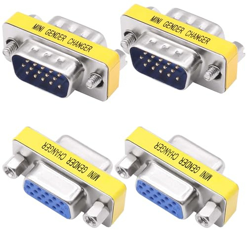 DB15 VGA Gender Changer Solderless Connector Male to Female Adapter 4pcs | Solder Free,D-SUB HD 15 Pin Serial Cable Coupler for PC Monitors Projectors