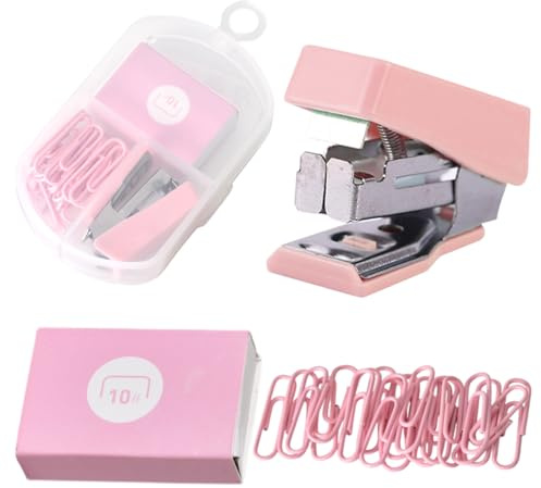 Mini 10# Hefter-Set mit 400 Heftklammern & 20 Büroklammern – Kompakter Reise-Hefter für Kinder, Schule, Büro – Klein, Leicht & Tragbar