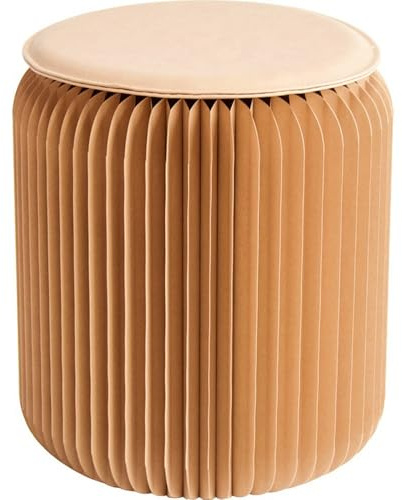 WYWY Klappbarer Papierhocker, Klapphocker aus Papier mit PU-Polster, Faltbarer Papierstuhl, Wohnmöbel, tragbare Wabenmöbel, Fußhocker, runder Hocker für Wohnzimmer, Schule(Braun)