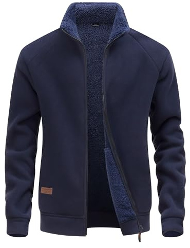 CoXuantion Giacche di Pile Uomo Full-Zip All'aperto Sport Giacca con Tasche Giacca di caldo invernale Antivento Cappotto Stand-up Collare Trekking Casual maniche lunghe da Lavoro