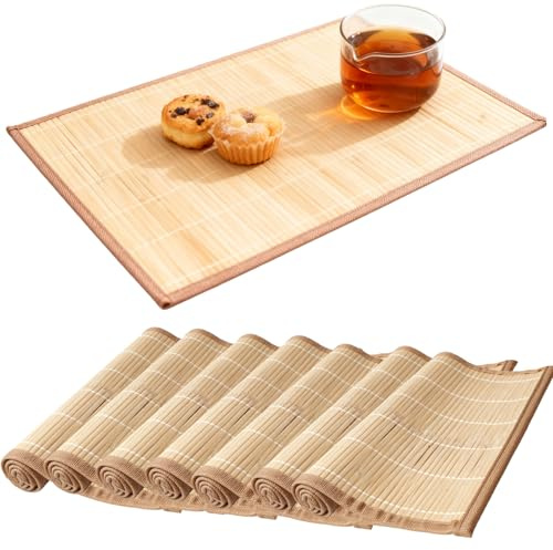 8 stycken bambumattor, bambubordstabletter, bordsset av bambu, 30 x 45 cm, smutsavvisande, halkfria bordstabletter för kök matbord, värmebeständiga bordstabletter, tvättbar, rullbar, brun