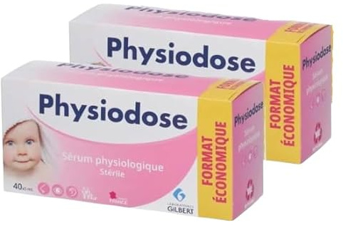 PHYSIODOSE Sérum Physiologique – lot de 2 Boîtes de 40 Unidoses 5 ml – Hygiène Nez et Yeux, Complément Idéal au Mouche Bébé, Seringue Nasale et Pipette Nez