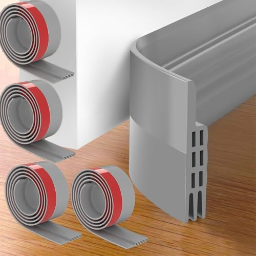 Self-Adhesive 4-Pack Draught Excluder for Doors, 2x39, Grey | Peel & stick on door bottom: blocks draught, noise, dust. For wood/metal/glass.