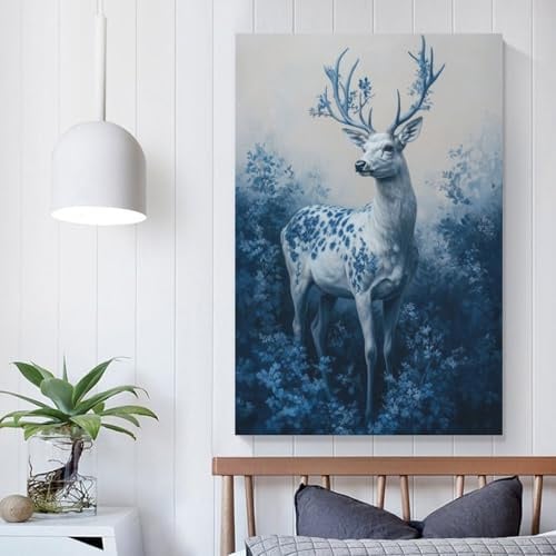 POLIUAWS Weißes Reh im Wald – Kunstdruck für die Wand, Leinwandbild, 24 x 36 Zoll (60 x 90 cm)