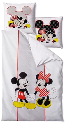 JACK Disney Renforcé Wende Bettwäsche 2tlg. 135x200cm Mickey & Minnie Mouse Punkte Grau