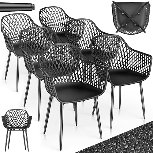 tillvex® Gartenstuhl 6er Set Wetterfest mit Armlehne bis 120kg belastbar