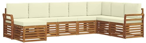 vidaXL Sofagarnituren 8 pcs Natur und Creme Massivholz Akazie, Garten-Sofa, modernes Ecksofa, robuster Outdoor-Möbel für Terrasse und Lounge, Bequeme Sitzgarnitur