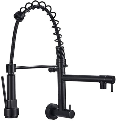 Grifo de Pared Cocina Solo Agua Fria Monomando Grifos Cocina Fregadero Extraible Muelle Rotación de 360°,negro