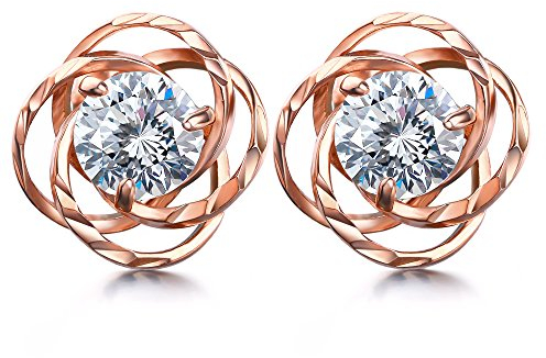 Lydreewam Ohrringe Rosegold Damen 925 Sterling Silber mit 3A 6mm Rund Zirkonia, Valentinstag für Sie
