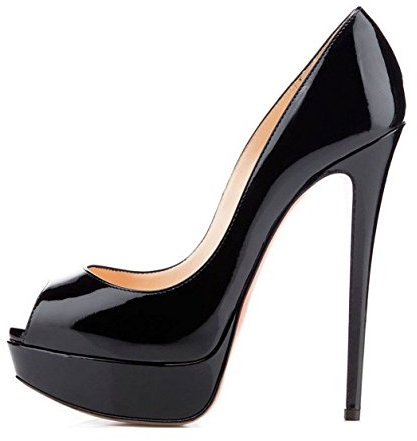 Soireelady Plateau Pumps für Damen,Peep Toe mit 14 cm Absatz,Stiletto High Heels,Schwarz EU37