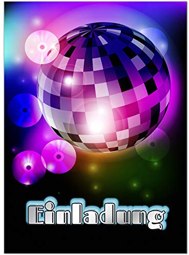 8 Einladungskarten Kindergeburtstag mit Umschlägen, Disko Tanzen Party, Karte Geburtstag Einladung zum Ausfüllen