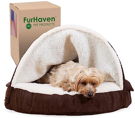 Furhaven Rundes Hundebett aus Memory-Schaum für mittelgroße und kleine Hunde, mit abnehmbarem, waschbarem Bezug, für Hunde bis zu 13,6 kg, Sherpa und Wildleder, Espresso, 66 cm