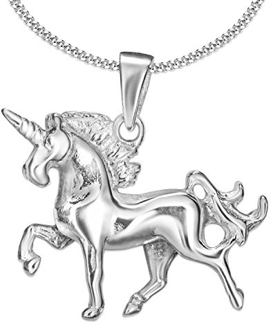 CLEVER SCHMUCK Einhorn Kette Silber 925 Mädchen 19 mm 3D-Form + Panzerkette 40 cm STERLING Kinder Schmuck im Etui