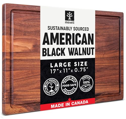 Mevell Schneidebrett aus Walnussholz für die Küche, wendbares Schneidebrett aus Holz mit Saftrillen, hergestellt in Kanada (Nussbaum, 17 x 11 x 0,75 cm)