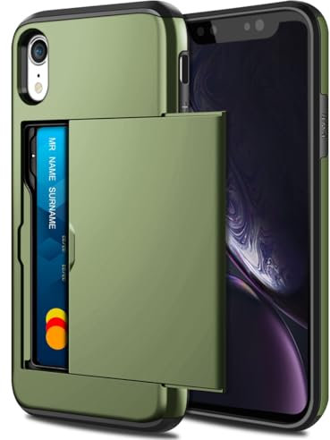 Coolden for iPhone XR Case Wallet Case Armor Shockproof Case Heavy Duty Hard Back Soft Rubber Bumper Protective Phone Case Card Holder Slot Wallet Case Cover for iPhone XR 6.1 inch (Army Green)