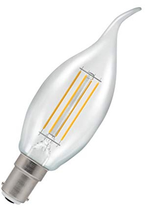 Crompton Lamps LED Bent Tip Candle 5W SBC-B15d Dimmable Filament (40W Equivalent) 2700K Warm White Clear 470lm SBC Small Bayonet B15 Flare-Tip Light Bulb