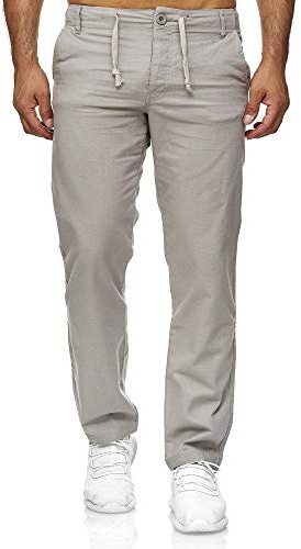 Reslad Leinenhose Männer Chino Herren-Hose lockere Sommer Stoffhose Freizeithose aus bequemer Baumwolle lang RS-3000 (XL, Hellgrau)