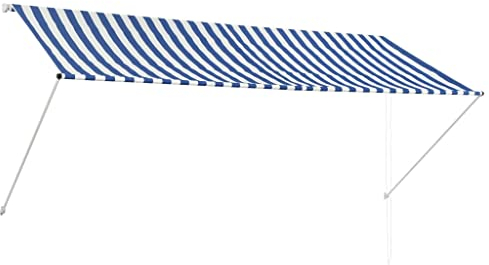 vidaXL Auvent Rétractable 300x150 cm Bleu et Blanc Store Abri Soleil Jardin