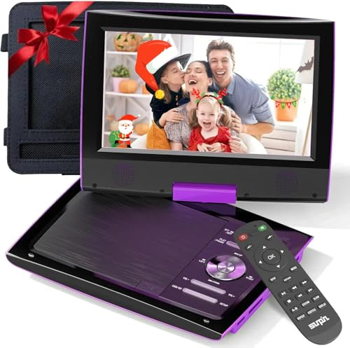 SUNPIN New 11.5 Portable DVD Player for Car and Kids, 9.5 Swivel Brightness Enhanced Screen, with Car Charger and Headrest Mount, Upgraded Remote Control, 5 Hours Battery, Dual Earphone Jack(Purple)