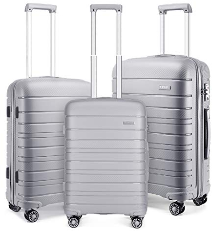 KONO Gepäcksets Koffer Trolleys Set 3 Teilig Kofferset Polypropylen Hartschalenkoffer Reisekoffer mit 4 Rollen und TSA Schloss, Kofferset-XL-L-M (Grau)