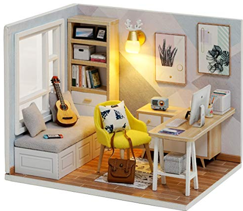 CUTEROOM Miniature avec des Meubles de Maison de poupée, Maison Miniature a Construire kit DIY Dollhouse en Bois Ainsi Que la poussière, DIY Miniature Doll House Kit