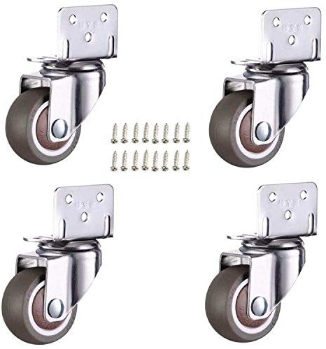 uoboeuq 4 Pack 1Inch L-Shaped Plate Swivel Caster, Ball Bearing L-Shaped Side Mount Plate Thermoplastic Rubber Wheel Metal Housing, Total Load Capacity 80Lbs/36Kg,Rotate 360 Degrees
