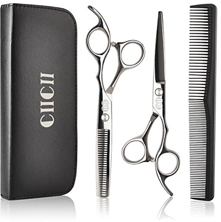 CIICII Kit Ciseaux Coiffure Professionnel, 6,5 Pouces Ciseaux de Coiffure - Ciseau Cheveux (Ciseaux Coiffeur Barbier Desepaissir Sculpteur Effileur) pour Bricolag Domicile Salon (Argent-8Pcs)